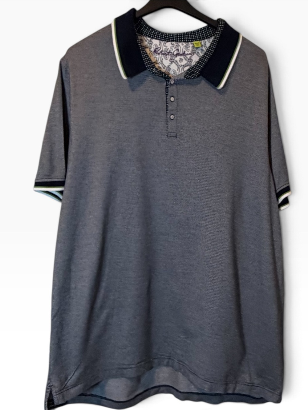 Robert Graham Gray Polo with Navy Collar and White Trim Men’s Size 3XLT Golf